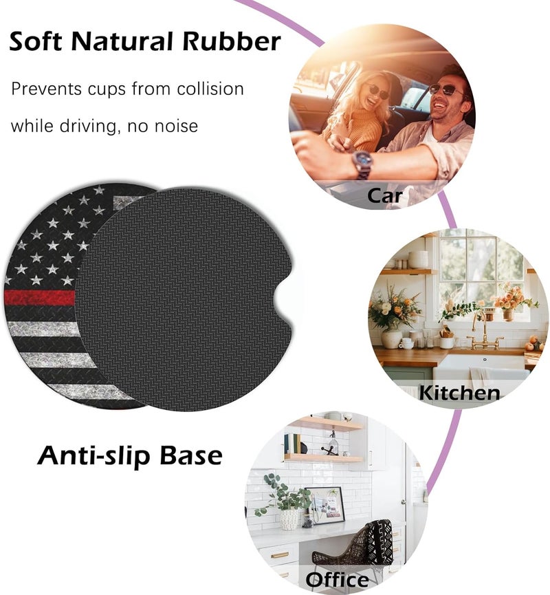 KARREAL 2 Pcs Car Cup Coasters, Red Grey American Flag Universal Non-Slip Rubber Car Coasters for Cup Holders 2.75 inch, Car Interior Accessories for Men - Image 5